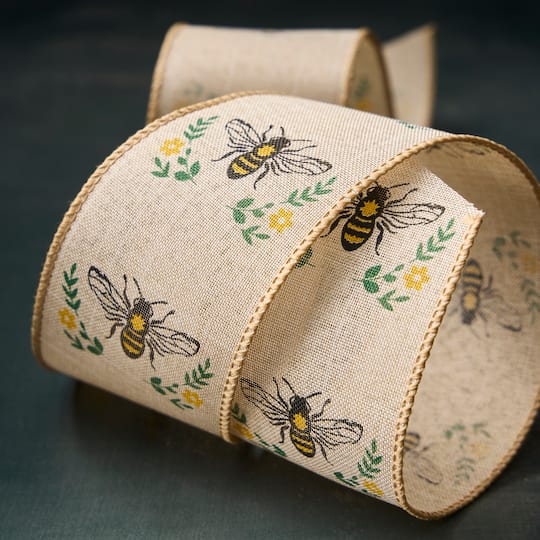 2.5" x 3yd. Natural Bee Wired Edge Ribbon by Celebrate It™